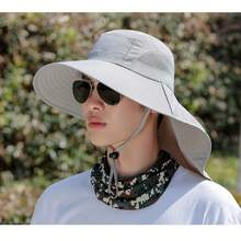 1 pieza Sombrero de ala ancha unisex, transpirable y de secado rápido, adecuado para pesca, camping, senderismo y actividades al aire libre - Hecho de poliéster, disponible en 4 colores: gris, negro, caqui, gris oscuro - A - Ver 4