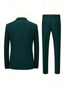 Men's 3-Piece Suit Set (Jacket + Vest + Trousers) - Formal Attire Ideal For Business Meetings And Sophisticated Gatherings; Perfect For Grooms And Groomsmen. - Màu xanh lá cây đậm - Xem 7