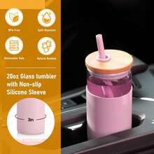 20 Oz Glass Tumbler With Lid And Straw, Iced Coffee Cup And Smoothie Cup With Bamboo Lids & Protective Silicone Sleeve, Dishwasher , Glass Cup 1 Pack - Green - View 2