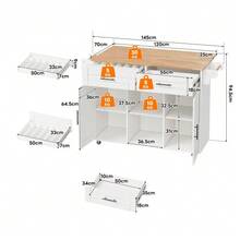 145 X 45 X 94.5 Cm, Multifunctional Mobile Kitchen Island With Folding Worktop, Adjustable Shelves, 5 Casters, Concealed Cutlery Drawer – Suitable For Kitchens, Dining Rooms, Living Rooms, Etc. - White - View 3