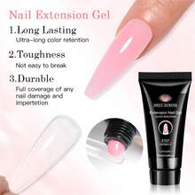 MEET ACROSS 1pc 30ml Nude Nail Extension Gel Polish , Long Lasting , Odorless, Easy To Use, Semi Permanent Quick Extension Nail Gel, Poly UV Gel For Summer Nails, Manicure Nail Art DIY For Salon & Home Use , Nail Supplies - 粉色 - 查看 5