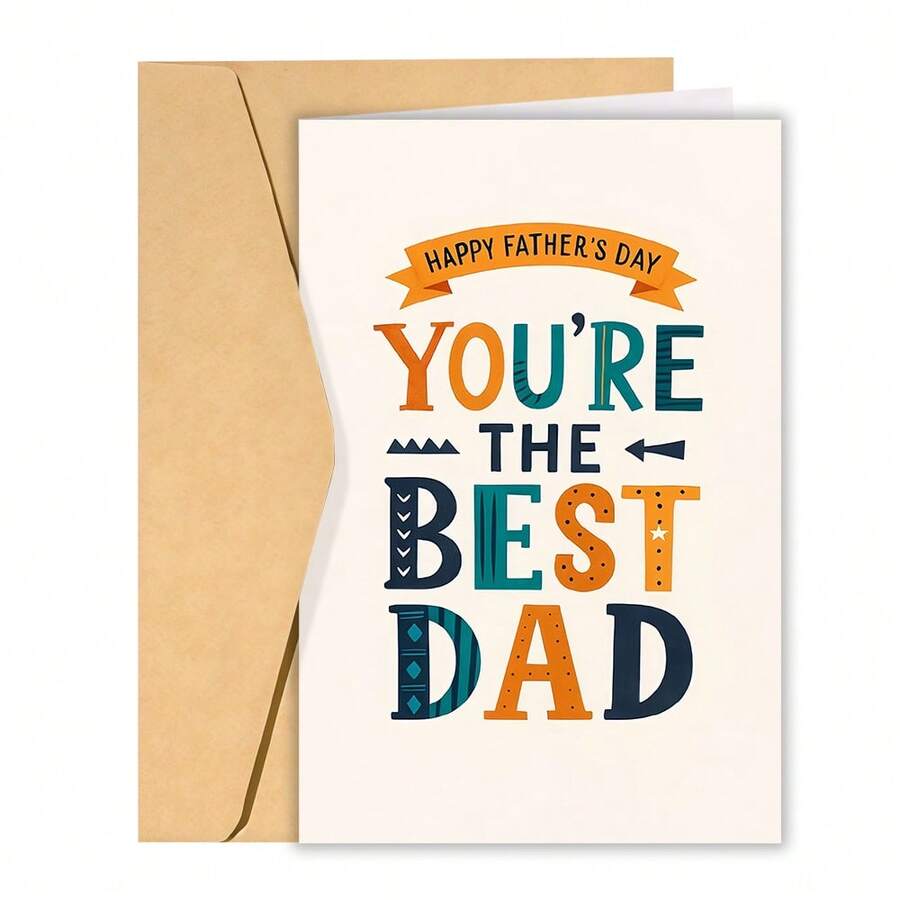 1pc Single Happy Father'S Day Card That Is Perfect For Expressing Gratitude To The Greatest Dad. Celebrate This Special Occasion With A Sincere Message, Making It An Ideal Gift For Fathers At Home Or In The Workplace, Complete With An Envelope - Greeting Card + Envelope - View 1