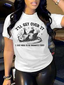 Funny And Satirical Possum Print Casual Round Neck Short-Sleeved T-Shirt, Women's Summer Top. - trắng - Xem 1