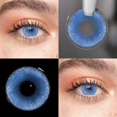  LEERMOO Colored Blue 6-Month Disposable Non-Prescription Natural Look Color Contacts Enlarge Eyes Lenses For Special Valentine's Day Daily Cosmetics Eye Beauty Halloween Party Makeup Birthday Present