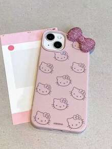 SANRIO Ốp lưng điện thoại da họa tiết mèo Hello Kitty thắt nơ, tương thích với Apple 17 Pro Max/16/15/14/13/12/11 - Hồng - Xem 6