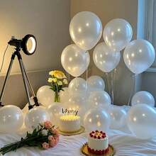 10/30/50/100pcs Black Balloon Set, Premium Matte Texture, Suitable For Birthday Party, Wedding, Valentine's Day, Anniversary, Proposal Decoration, Business Event And Photography Background Decoration. Can DIY Arch, Tabletop Decor Or Room Arrangement, Create Mysterious And Elegant Atmosphere, Show Style And Premium Feel - Pearl White - View 5
