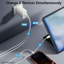 45W PD3.0 USB C GaN Fast Charger, Dual Port Type-C And USB A Fast Charging Adapter, Compatible With IPhone 17 16 15 14 13 12 11 Plus Pro Max, Android/Tablet/Laptop Series, Laptop Charger, Mobile Fast Charging - White - View 6