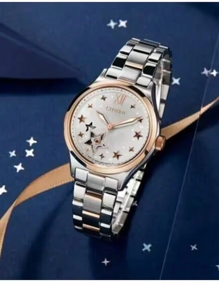 Đồng hồ CITIZEN Classic Mechanical Series 100 mét chống nước, tự động, dây đeo bằng thép không gỉ, đồng hồ Nhật Bản và Hàn Quốc, mặt số trắng, 34mm, dành cho nữ, PC1009-78B - trắng - Xem 1