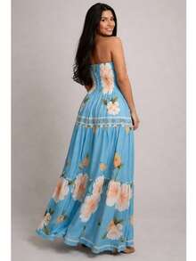 July Strapless Tropical Dress In Various Prints, 2025 Collection - flores azules - Ver 4