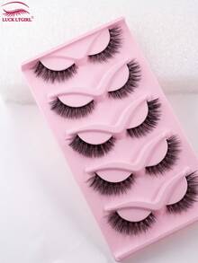 5 pares de pestañas postizas de ojos de gato 3D de visón falso, naturales, rizadas, gruesas y suaves que alargan las pestañas - Negro - Ver 7
