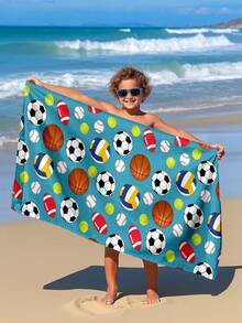 1pc Sports Ball Pattern Kids Beach Towel, Super Soft Microfiber Extra Large Beach Blanket, Super Absorbent Bath Towel, Suitable For Travel, Swimming Pool, Diving, Surfing, Yoga, Camping, Available In Multiple Sizes, Beach Accessories For Beach, Pool, Travel, Camping, Yoga - Multicolor - View 4