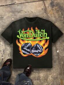 Von O Dutch Classic Flying Wings And Burning Dice Tops - Oversized Old Printed Washed T-Shirt. Men's 100% Cotton, Loose Fitting, Y2K Street Retro Casual Urban Aesthetics, 100% Cotton Pullover. Gifts Men Clothes Men Shirts Graphic Teens Men Vintage T Shirts Graphic Tees Tanktop - màu đen - Xem 1