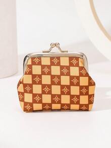 1pc Vintage Checkered Pattern Kiss Lock Coin Purse For Women, Mini Portable Small Wallet, Cute Star Print Clasp Pouch For Coins Cards Lipstick, Fashion Daily Accessory Wallet Mini Wallet Purse Wallet Cute Wallet Coin Wallet Travel Essential Summer - Multicolor - View 9