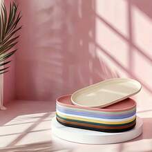 1pc Oval Plastic Tray, Food Serving Tray, Colorful Platter, Smooth Surface Easy To Clean, Dishwasher , Lightweight And Portable. Reusable, Suitable For Kitchen, Bathroom, Vanity, And Office. Can Be Used To Hold Food, Side Dishes, Desserts, Beverages, Or As A Desktop Storage And Decorative Tray. - View 6