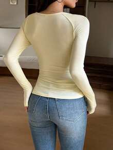 Sunshine Girl Yellow Lace Camisole Top, Y2K College Style, Fitted Square Neck Long Sleeve, Women Summer Back To School Casual Spring - Màu vàng - Xem 9