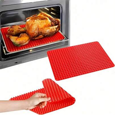 可重复使用的不粘硅胶烘焙垫 - 易于清洁的烤箱和烤架衬垫，适用于披萨、烘焙和微波炉烹饪 - 多功能厨房工具