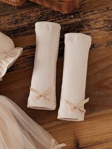 女婴时尚可爱休闲网纱蝴蝶结连体衣+蝴蝶结发带+罗纹针织腿套套装 - 卡其色 - 查看 7