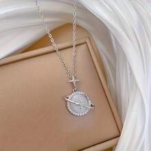 A Star Ring Surrounding The Cat-Eye Planet, Micro-Inlaid Elegant Collarbone Chain, Valentine's Day Gift, Available In Multiple Colors (Does Not Include Gift Box) - bạc - Xem 4