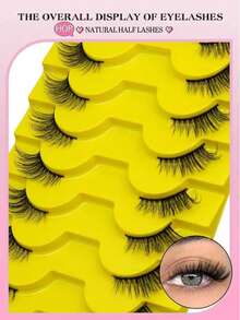 9对半截假睫毛，猫眼款短款柔软3D水貂毛睫毛，打造自然妆效，条状假睫毛 - 黑色 - 查看 4