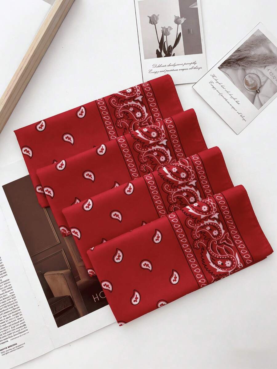 1pc Unisex Hip Hop Black Headband Scarf Bandana Head Wrap Sports Headband Wristband Printed Handkerchief,Beach,Holiday - 4pcs Red - View 1