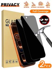 2pcs 9H Hardness Privacy Anti-Spy Tempered Glass Screen Protector, Compatible With Apple X/Xs/XS Max, 11/11 Pro/11 Pro Max, 12 Mini/12/12 Pro/12 Pro Max, 13/13 Mini/13 Pro/13 Pro Max, 14/14 Plus/14 Pro/14 Pro Max, 15/15 Plus/15 Pro/15 Pro Max/16/16 Plus/16 Pro/16 Pro Max, 17/17Pro/17Promax, Waterproof Shockproof Anti-Scratch Anti-Fingerprint Full Screen Coverage - Black - View 11