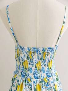 Bohemian ,Boho, Floral ,Vacation, Floral 4th Of July Clothes Rave Outfits White Graduation Dress Party Dress Graduation Outfit 4th Of July Dress Butter Yellow 4th Of July Festival Concert Vacation DressBohemian ,Boho, Floral ,Vacation, Floral Women's Tie Front Ruched Waist A-Line Midi Dress With Tropical Print, Beach Vacation Style Woman S Summer Clothes - 藍色 - 查看 8