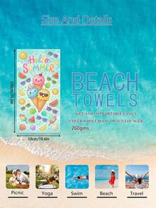 1 pieza Toalla de playa para niños con diseño de helado de dibujos animados, súper absorbente y de gran tamaño, adecuada para playa, piscina, viajes, camping, yoga, disponible en varios tamaños - Multicolor - Ver 13