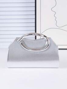 1 pieza Bolso de mano de cuero plateado elegante para mujer, bolso de embrague de terciopelo de lujo para la noche, adecuado para vestidos formales, bodas, fiestas de cumpleaños y graduaciones - Plateado - Ver 7