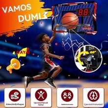 Canasta de Basquetbol para Niños Plegable - Tablero de Basketball con Contador Electrónico De Puntaje 3 Mini Balón Instalación en Puerta y Pared - Rojo - Ver 5