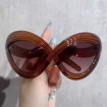 1 Pair Of Women's Fashion Glasses, Y2K Millennium Style Cat-Eye Futuristic Hip-Hop Street Exaggerated Metal Hinge Glasses, Wear Them And You'll Be The Center Of Attention! Your Fashion Statement. - Màu tím - Xem 9