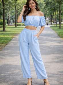 Women Two-Piece Outfits - Blue - View 4
