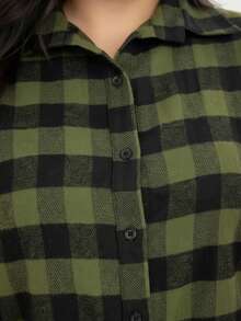 Women's Plaid Flannel Shirt Casual June Party Fashion Overlay Flannel Blouse Autumn Winter - màu xanh lá - Xem 7