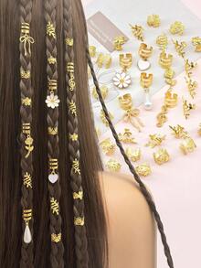 37pcs Alloy Daisy Flower Hair Clips, Y2K Punk Hip-Hop Decor Hair Accessories, Gift For Party And Daily Use - Gold - View 2