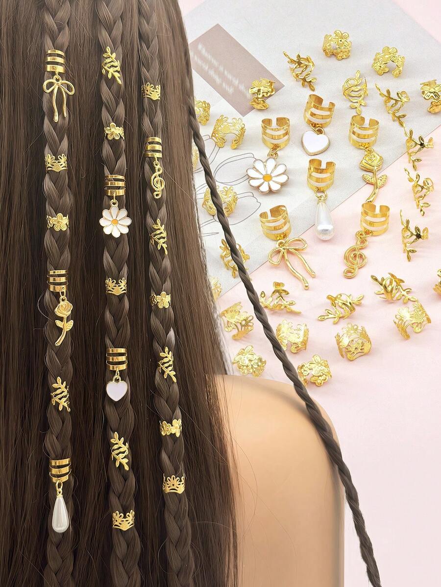 37pcs Alloy Daisy Flower Hair Clips, Y2K Punk Hip-Hop Decor Hair Accessories, Gift For Party And Daily Use