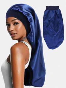 1件装女士粉色弹力抽绳长款缎面丝绸发帽，卷发帽，适合长发、辫子、脏辫、卷发，缎面丝绸发帽，缎面蝴蝶结发帽，睡眠帽 - 上腰粉紅色 - 查看 18