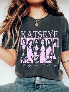 Katseye Girls Tee, Katseye Members Shirt, Katseye Merch, Katseye Kpop Shirt, Beautiful Chaos Tour, Kpop Music Fan Gift, Kpop Birthday Shirt Printed Cotton T-Shirts Kids Summer Casual Short Sleeve Tees Suitable For Outdoor Casual Wear In Summer,Mommy And Daughter Matching Outfit - màu đen - Xem 1