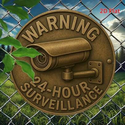 1pc 2D Flat Vintage Security Camera Warning Sign - 2D Flat Deterrent Surveillance System With Camera Icon And 24-Hour Monitoring Text, Featuring A Simple Alarm System Appearance Design, Suitable For Home, Office, Cafe, Farm Scenarios. No Wiring Required, Easy To Hang Wooden Board, 2D Flat Design, Pre-Drilled Holes As Shown In Size Diagram