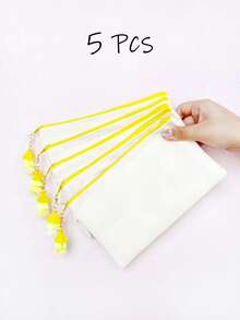 1个/5个/10个装帆布拉链带流苏收纳袋,旅行化妆包,化妆品收纳包,铅笔盒,适合度假、海滩、浴室、卧室使用,大容量 - 米色 - 查看 113