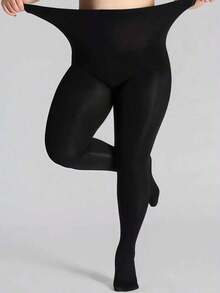 1pc Plus Size Black High Elasticity Pantyhose, Women's High Density Solid Shiny Tights, Scratch-Resistant, Suitable For Daily Wear Christmas Gift - màu đen - Xem 11