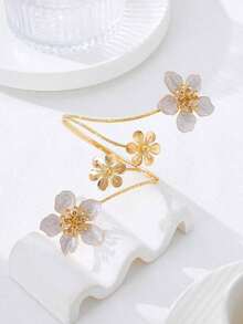 1pc Vintage Exaggerated Oil Drip Floral Wrap Asymmetrical Arm Cuff Bracelet Travel Vacation Party Outfit - 白色 - 查看 3