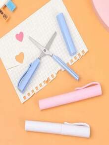 1pc Creative Pen-Style Scissors, Cute Foldable Mini Art Scissors With Cap, Student Stationery Scissors - Multicolor - View 6