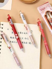4/1 pieza Bolígrafo de tinta negra de 0,5 mm con forma de rosa y botón pulsador, lindo y hermoso, adecuado para uso de oficina y escuela de mujeres/niñas, esencial para la temporada de regreso a clases - Rosa roja - Ver 4
