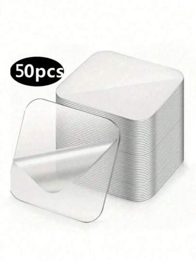 50pcs Painless Adhesive Stickers, Ultra-Thin Transparent Double-Sided Tape, Freely Cuttable, Non-Damaging To Walls, Suitable For Dorm Decoration, Car Accessories Fixing, And Daily Home Scenarios