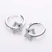 Bộ khuyên tai hình ngôi sao và trái tim, bạc sterling 925 đính đá CZ, trang sức thời trang dành cho nữ. - Bạc - Xem 3