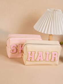 Túi đựng mỹ phẩm cá nhân hóa, Túi đựng đồ trang điểm thêu chữ cao cấp, Túi đựng mỹ phẩm du lịch đa năng thời trang, Túi đựng đồ trang điểm bằng da PU thêu hình khăn - Thích hợp cho du lịch, tập thể dục, sử dụng hàng ngày. - Nhiều màu - Xem 3