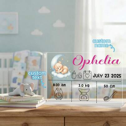 Custom Acrylic Ddesktop Signs, Newborn Growth Charts-Handcrafted Acrylic Keepsakes (With Stands) Featuring UV Printing-Are The Perfect Choice For Photography Props, Christening Gifts, Growth Mementos, Baby Photo Displays, Or Studio Props.