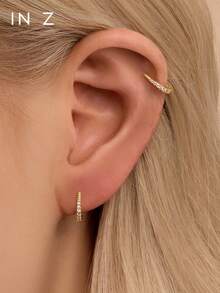 1pc Pure Silver Horseshoe Shaped Earring With Zirconia Stone, Comfortable Wear, Low Allergy, Suitable For Men And Women, 0.77cm Inner Diameter, Exquisite Jewelry Gift For Party And Birthday, Sold Individually (Not A Pair) - Multicolor - View 6