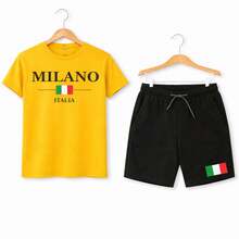 Conjunto Infantil Masculino Milano Bandeira Camiseta e short em Algodão - Amarelo - Visão 3
