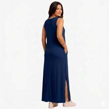 Women's Plus Size Tank Dress With Pocket 42 To 46 - 藏蓝色 - 查看 2