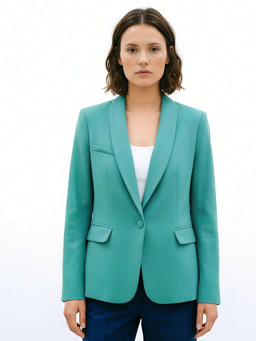 Women's Blazer With Lining, Formal, Overcoat, Suit, Tailored, Elegant, Comfortable, Modern Tailoring - Green - View 1